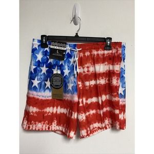 Surf & Swim Men’s Volley Swim Shorts US flag Out Tie Dye Red Size L